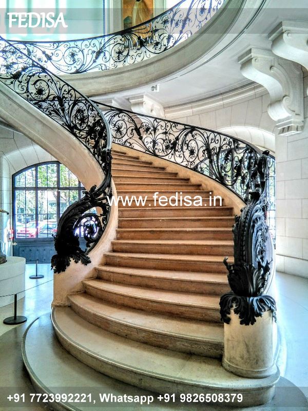 Luxury Round Iron Stairs Design Duplex House Interior Steps Entrance Grill Gate Design
