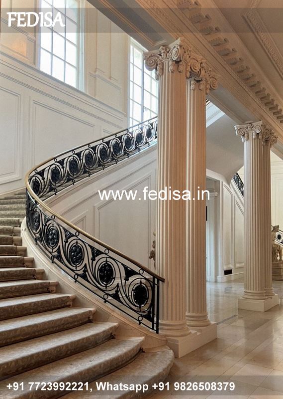 Classic Outside Stairs Design Steel Staircase With Granite Flooring Iron Grill Fence Design