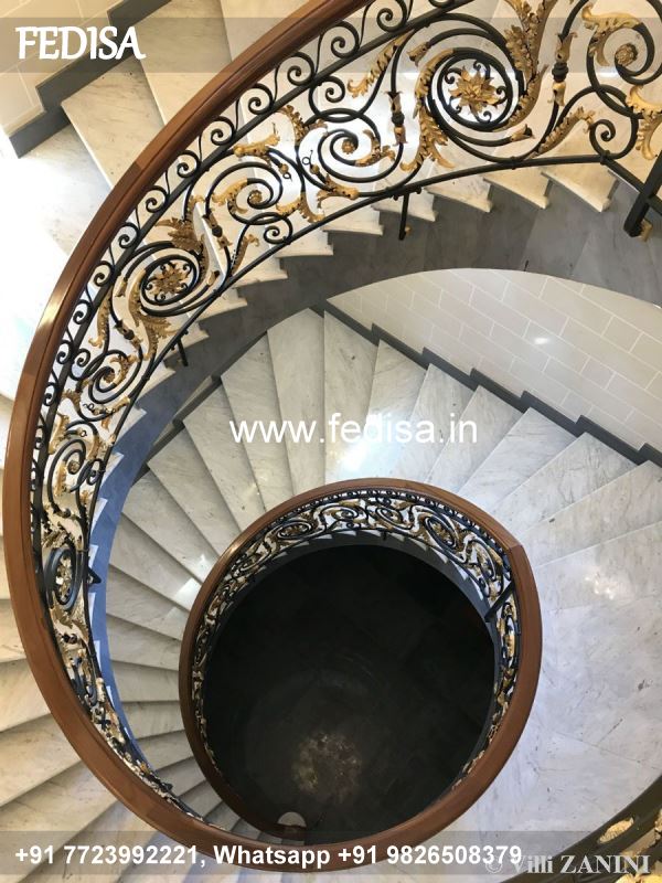 Luxury Floating Stairs Design Stairs Curved Design Iron Grill For Main Door