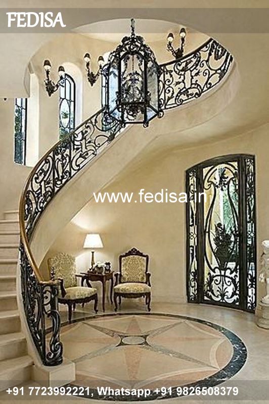 Classic House Stairs Design Outside Railing Pillar Design Laser Cutting Door Grill Price