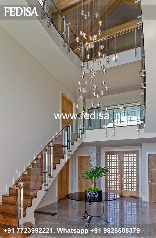 Classic Double Stair House Design Steel Railing Design Balcony Living Room With Stairs Interior Design