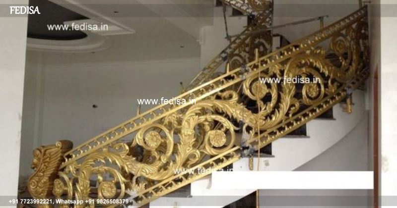 Classic Modern Curved Staircase Modern Metal Handrail For Stairs Slab Grill Design