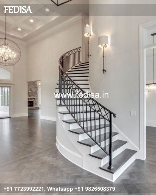 Luxury Double Stairs Design Balcony Railing Design With Bricks Spiral Ladder Layout