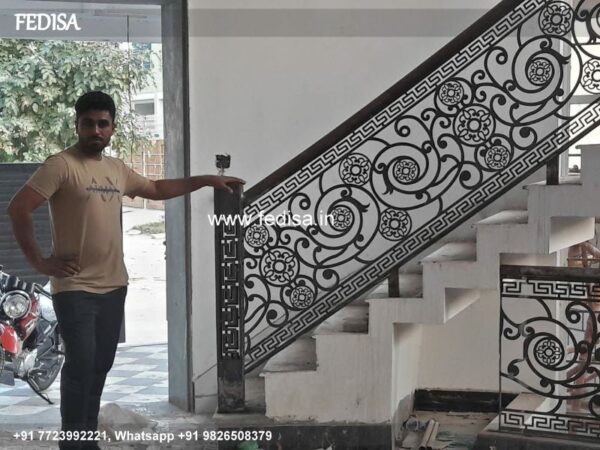 Classic Wood And Metal Staircase Design Roof Railing Brick Design Tata Steel Railing Design