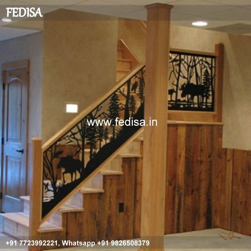 Classic L Shaped Staircase Design Wooden Grill Door Design Balcony Safety Door Design