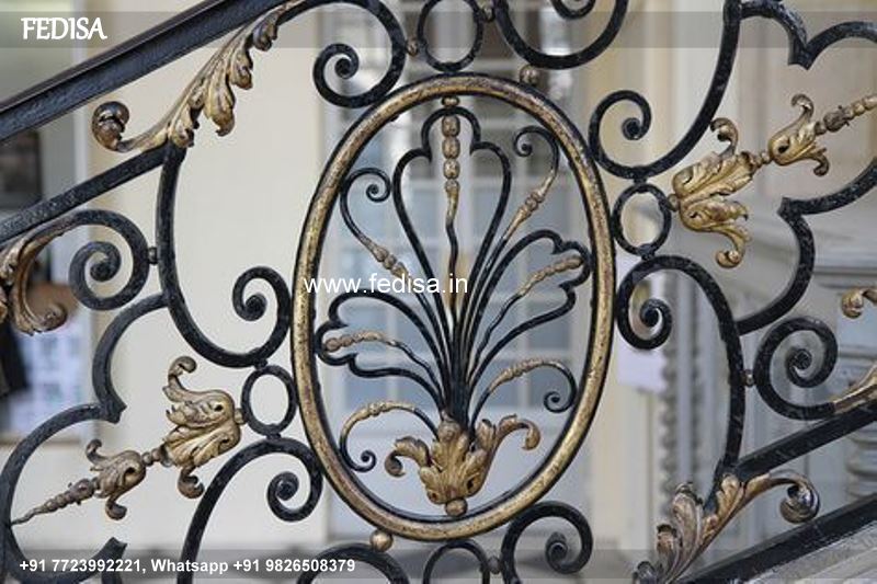 Classic Designer Staircases Wooden Door With Grill Lightweight Window Grill Design