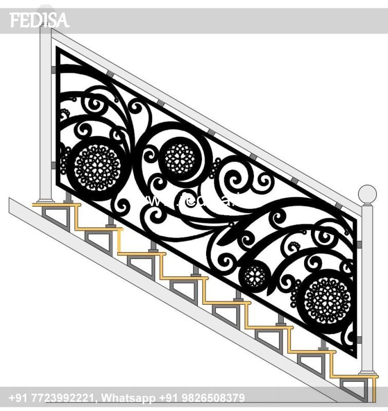Classic Designer Staircases Parapet Wall Steel Grill Design Sidhi Ki Railing