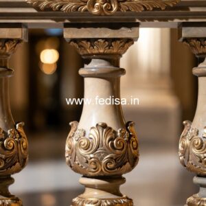 Handcrafted White Marble Railings Adjustable Wrought Iron Balusters