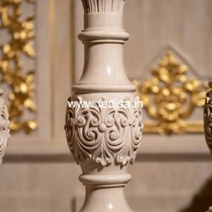 Handcrafted Marble Balusters Iron Balustrade Staircase