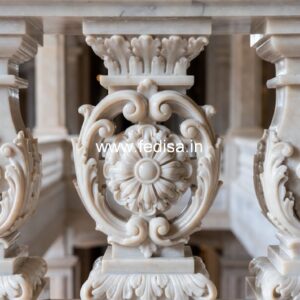 Elegant Architectural Marble Balusters Metal Rod Staircase