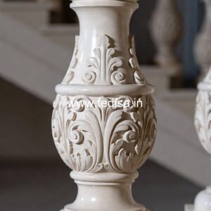 Modern Balcony Marble Railings White Staircase With Wrought Iron Spindles