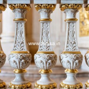 Unique Marble Baluster Designs That Impress Gray Deck With White Spindles