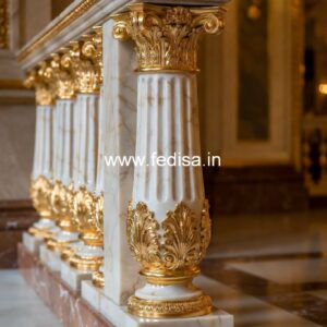 Royal Style Marble Balusters Straight Spindle Staircase