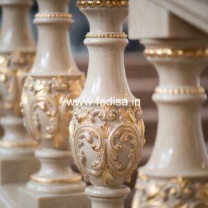 Premium Decorative Marble Railings White Iron Spindles
