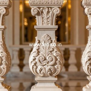 Glossy Finish Marble Baluster Designs Deck With Wood Spindles