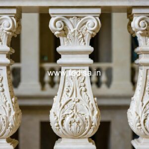 Architectural Marble Railing Designs Thick Wooden Spindles