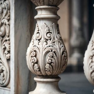 8. Luxury Marble Stone Baluster Designs Banister With Metal Spindles