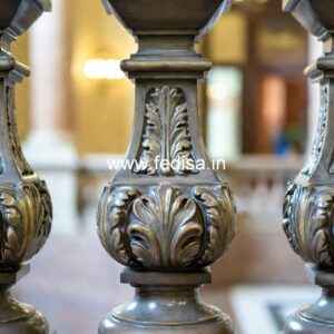 Premium Decorative Marble Railings Wood Handrail With Metal Spindles