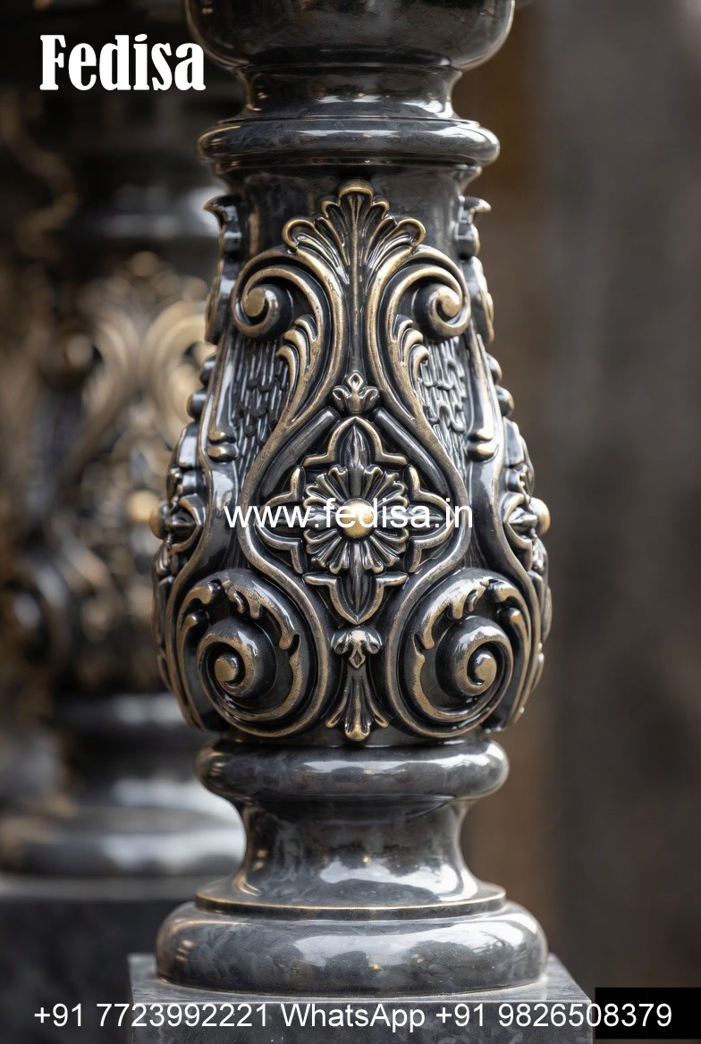 Luxury Interior Detailing With Balusters Wood Railing With Iron Balusters
