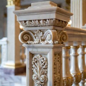 Modern Balcony Marble Railings Square Iron Spindles