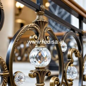 Premium Brass Crystal Railing with Glass CR-0152