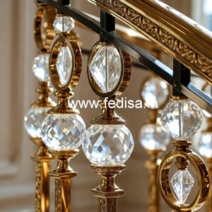 Designer Brass Crystal Railings with Glass CR-0210