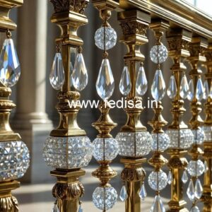 Brass Crystal Railing with Marble Stairs CR-3116