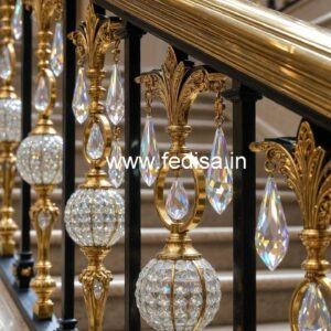Designer Brass Crystal Railings with Glass CR-3554